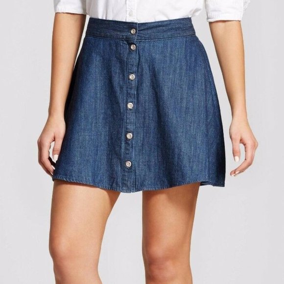 blue denim skirt button front